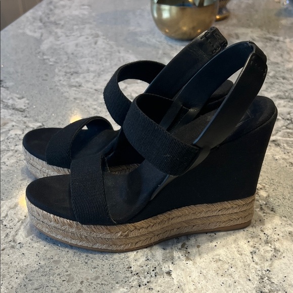 Tory Burch Black and Tan Wedge Sandals - Picture 5 of 12